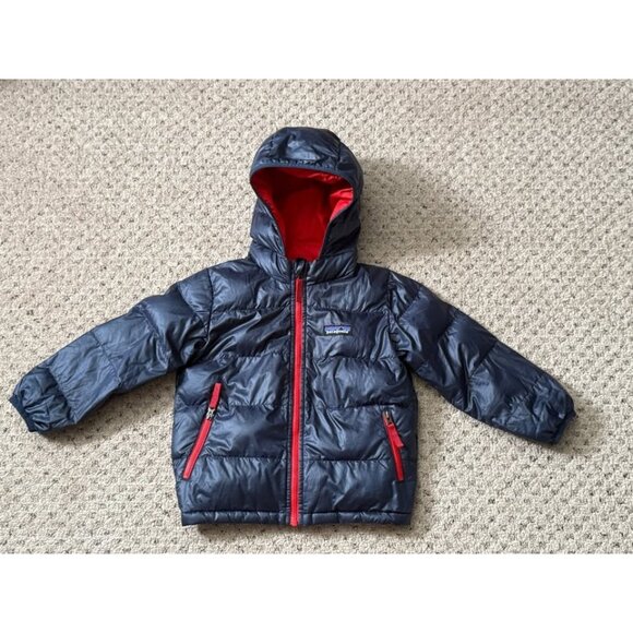Patagonia kids Toddler 2T navy Hi-Loft Down Sweater Hoody Puffer coat MSRP $150
